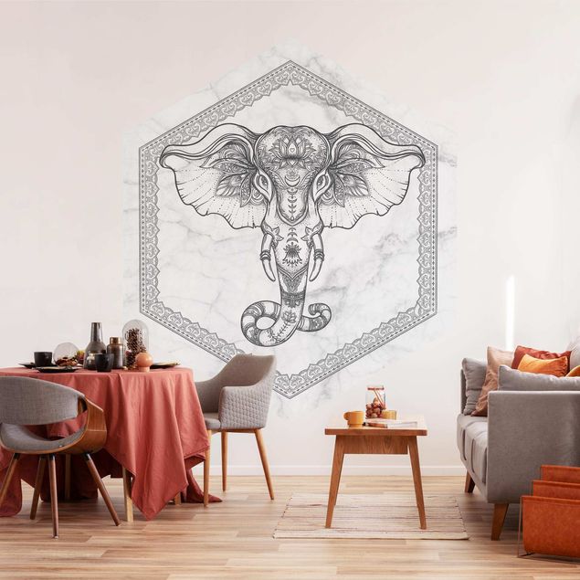 Papier peint éléphants Éléphant spirituel en Imitation marbre