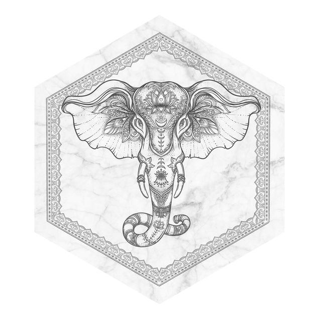Papiers peintspanoramique hexagonal Éléphant spirituel en Imitation marbre
