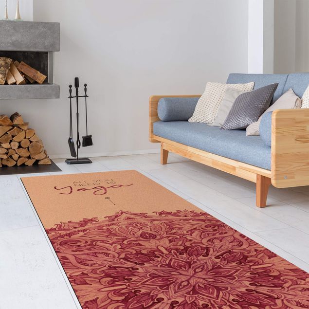 tapis mandala Texte All You Need Is Yoga Rouge