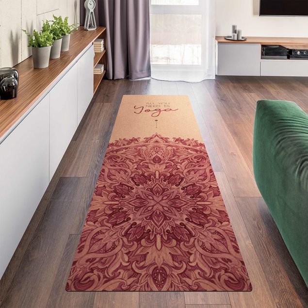 tapis salon moderne Texte All You Need Is Yoga Rouge