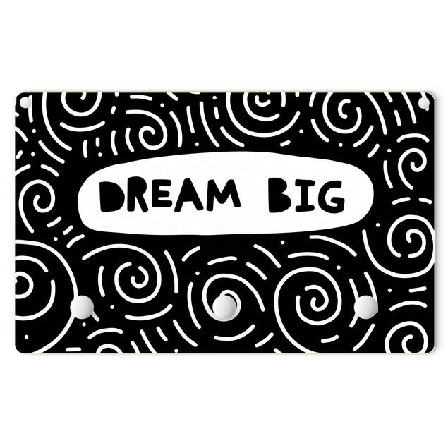 Porte manteau noir mural Texte Dream Big avec vrille Noir Et Blanc