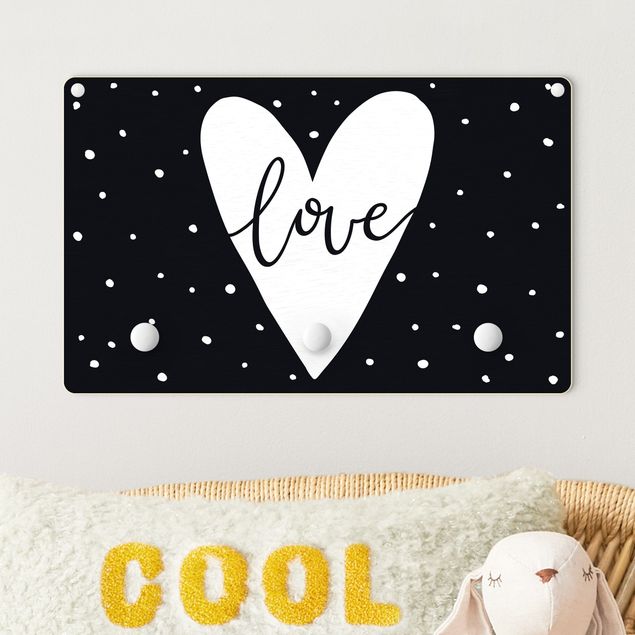 Porte-manteau enfant - Text Love With Heart With Dots Black And White