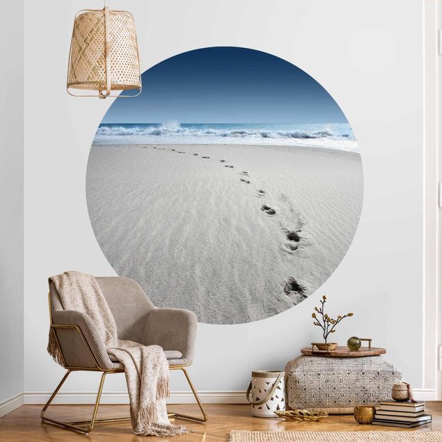 Papier peint panoramique mer Traces dans le sable