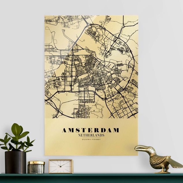 Tableaux en verre architecture & skyline Plan de ville d'Amsterdam - Classique