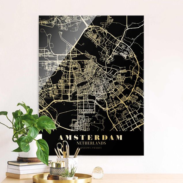Déco mur cuisine Plan de ville d'Amsterdam - Noir classique