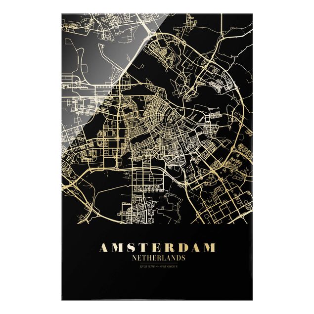 Tableaux noir et blanc Plan de ville d'Amsterdam - Noir classique