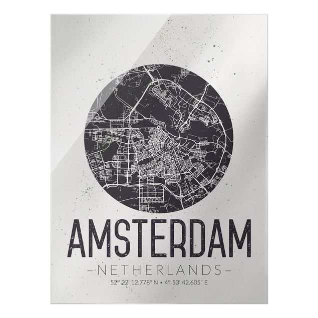 Tableau gris Plan de ville d'Amsterdam - Rétro