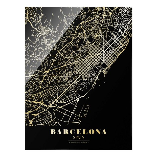 Tableaux noir et blanc Plan de ville de Barcelone - Noir classique