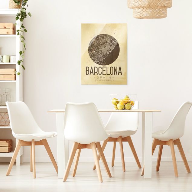 Tableaux en verre citations Plan de ville de Barcelone - Rétro