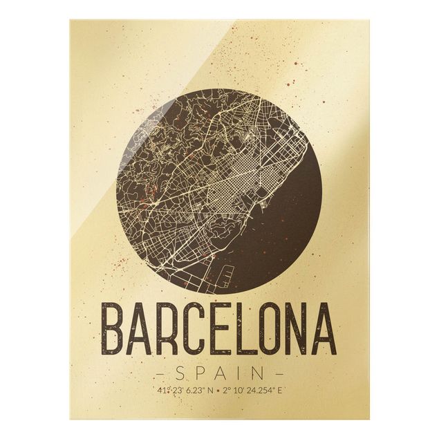 Tableau marron moderne Plan de ville de Barcelone - Rétro