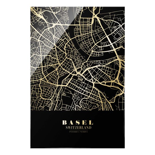 Tableaux noir et blanc Plan de ville de Bâle - Noir classique