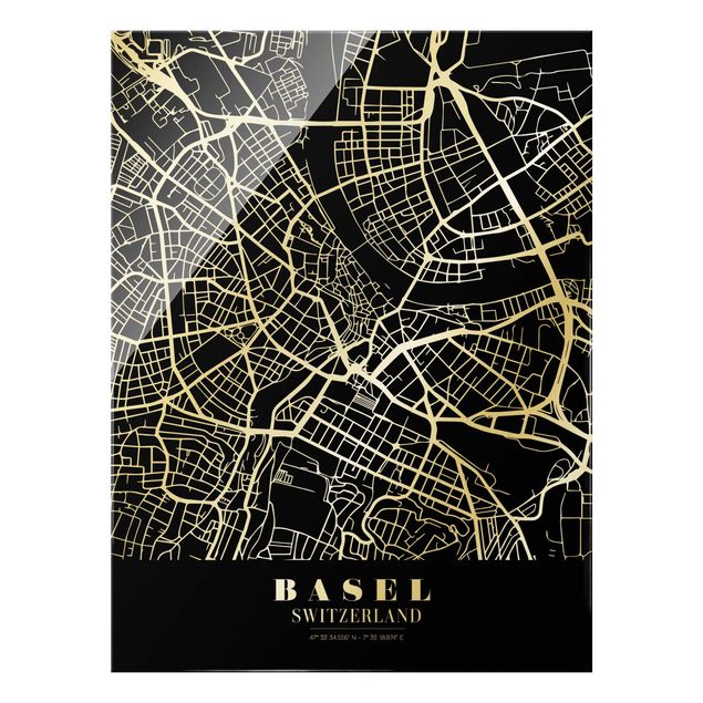 Tableaux noir et blanc Plan de ville de Bâle - Noir classique