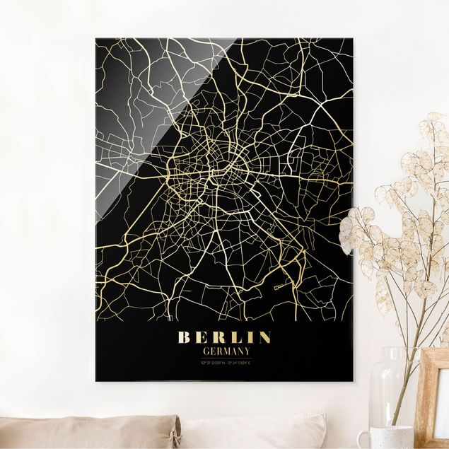 Tableaux en verre Berlin Plan de la ville de Berlin - Noir classique