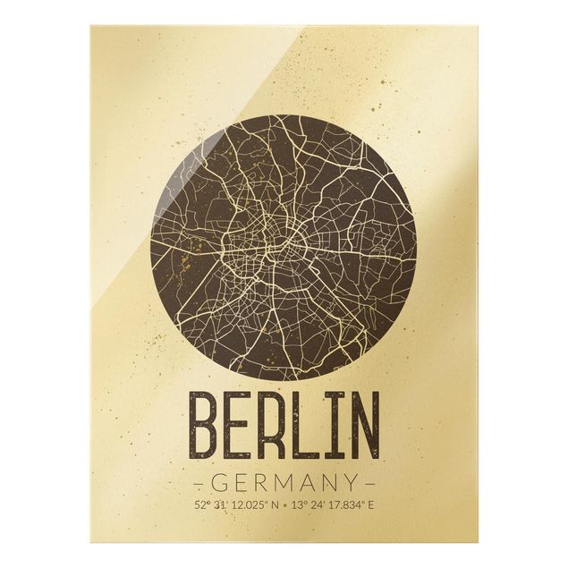 Tableaux en verre citations Plan de Ville de Berlin - Rétro