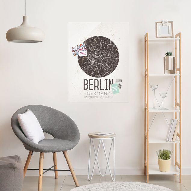 Tableaux en verre Berlin Plan de Ville de Berlin - Rétro