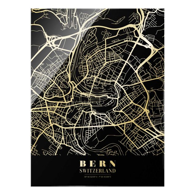 Tableaux noir et blanc Plan de ville de Berne - Noir classique