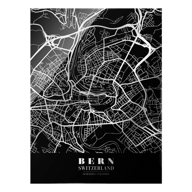 Tableaux noir et blanc Plan de ville de Berne - Noir classique