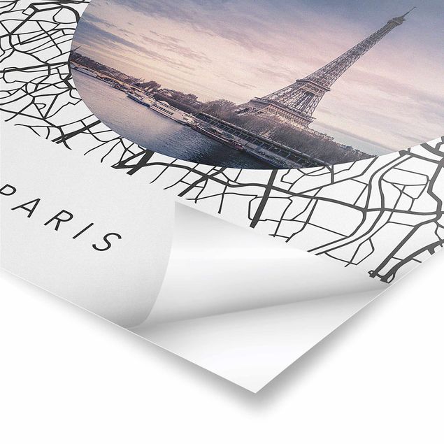 Tableaux noir et blanc Map Collage Paris