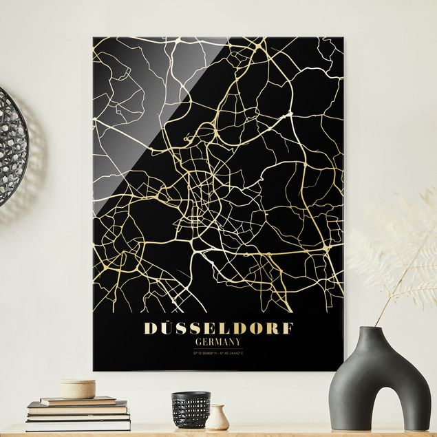 Décorations cuisine Plan de ville de Dusseldorf - Noir classique