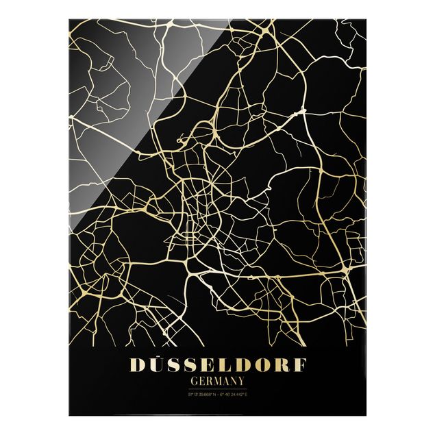Tableaux noir et blanc Plan de ville de Dusseldorf - Noir classique