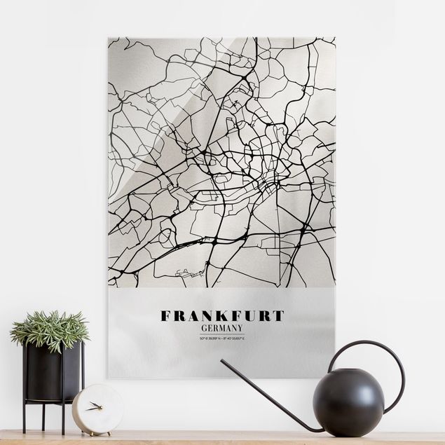 Tableaux en verre noir et blanc Plan de ville de Francfort - Classique