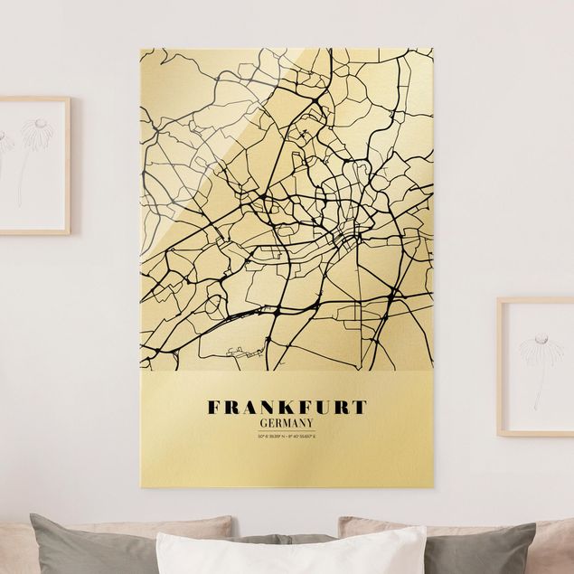 Tableaux en verre noir et blanc Plan de ville de Francfort - Classique