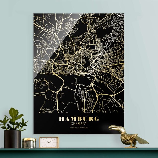 Décorations cuisine Plan de ville de Hambourg - Noir classique