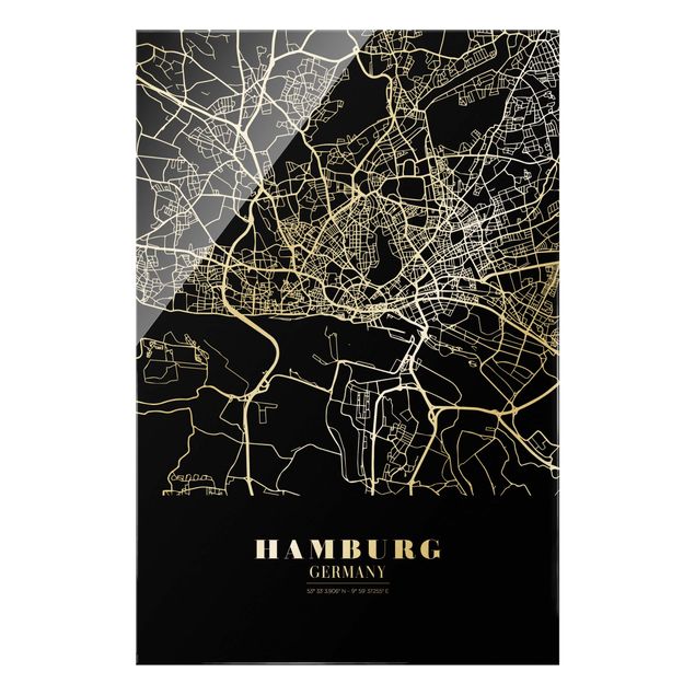 Tableau ville Plan de ville de Hambourg - Noir classique