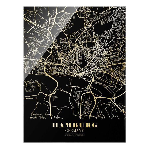 Tableau ville Plan de ville de Hambourg - Noir classique