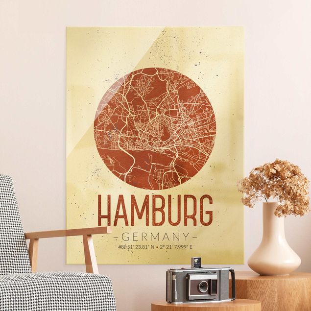 Déco murale cuisine Plan de ville de Hambourg - Rétro