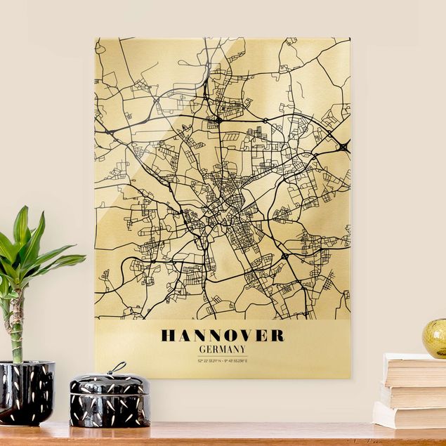 Tableaux en verre noir et blanc Plan de ville de Hanovre - Classique