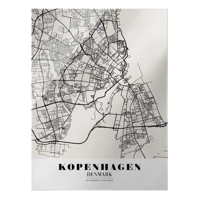 Tableaux noir et blanc Plan de ville de Copenhague - Classique