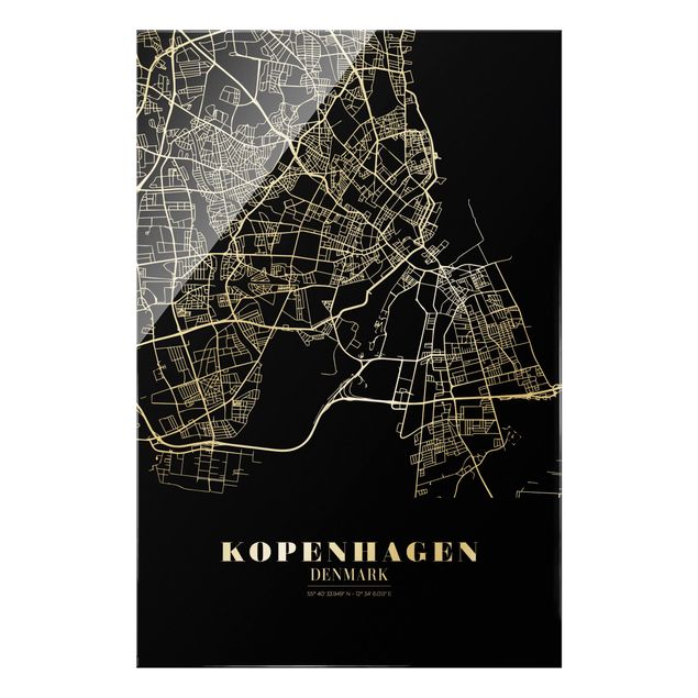 Tableaux noir et blanc Plan de ville de Copenhague - Noir classique