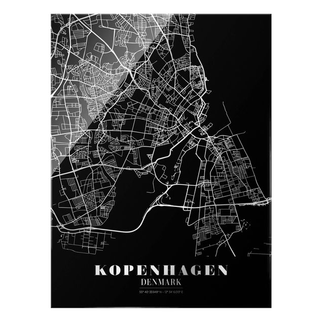 Tableaux noir et blanc Plan de ville de Copenhague - Noir classique