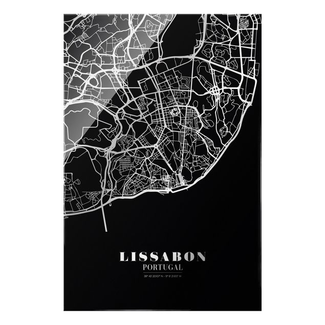 Tableaux noir et blanc Plan de ville de Lisbonne - Noir classique