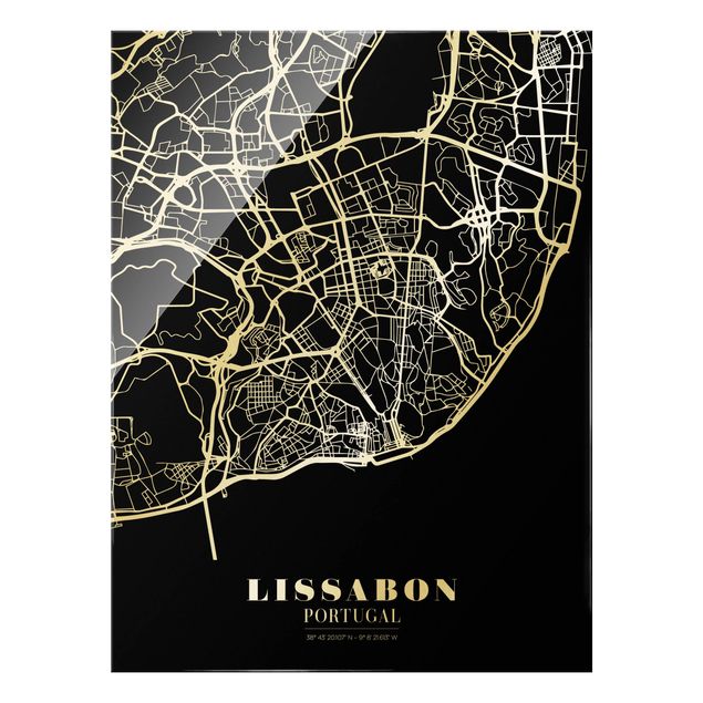 Tableaux noir et blanc Plan de ville de Lisbonne - Noir classique