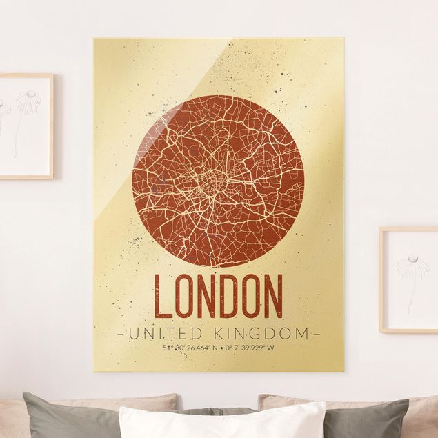 Tableaux en verre Londres Plan de Ville Londres - Rétro