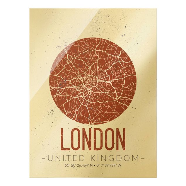 Tableaux en verre mappemonde Plan de Ville Londres - Rétro