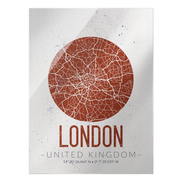 Tableaux en verre mappemonde Plan de Ville Londres - Rétro
