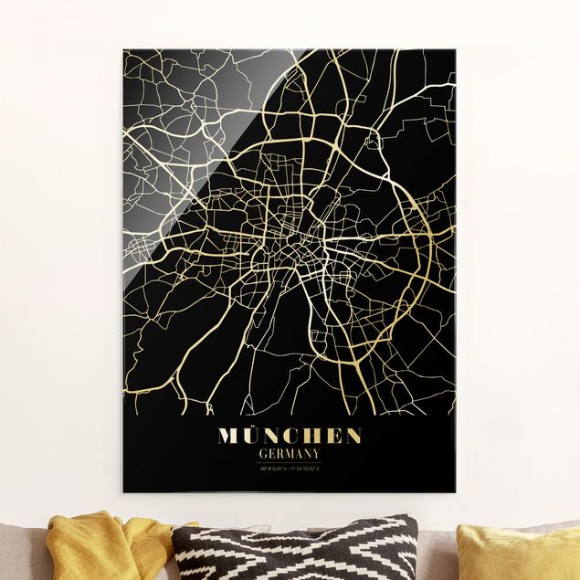 Décorations cuisine Plan de ville de Munich - Noir classique