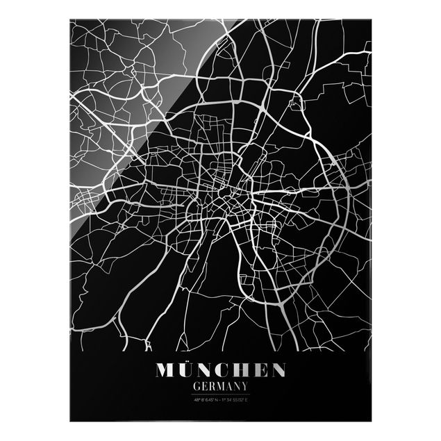 Tableaux noir et blanc Plan de ville de Munich - Noir classique
