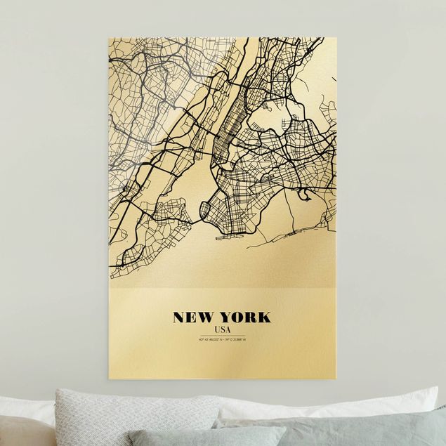 Tableau verre New York Plan de la ville de New York - Classique