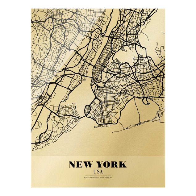 Tableaux en verre mappemonde Plan de la ville de New York - Classique