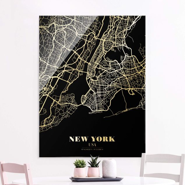 Déco mur cuisine Plan de la ville de New York - Noir classique