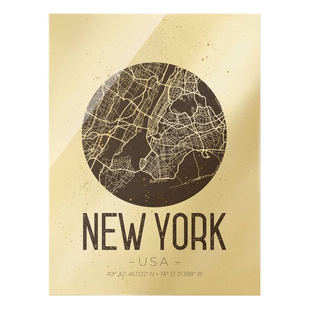 Tableaux en verre mappemonde Plan de la ville de New York - Rétro