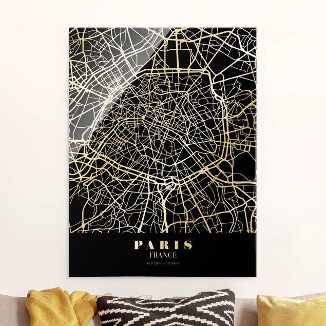 Déco mur cuisine Plan de ville de Paris - Noir classique