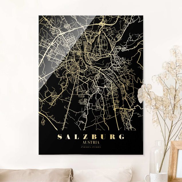 Décorations cuisine Plan de ville de Salzbourg - Noir classique