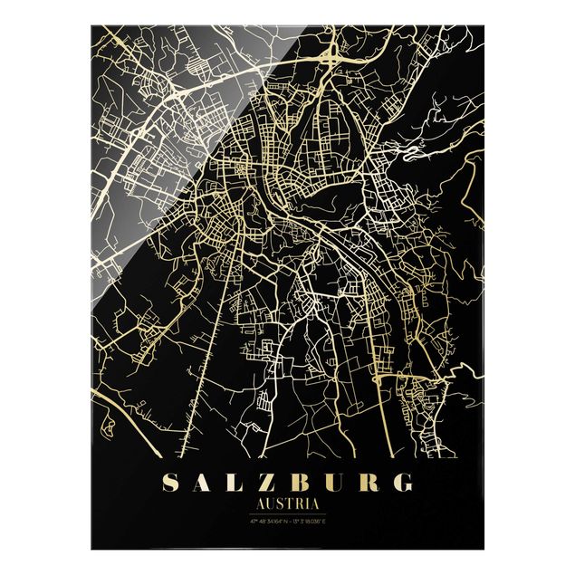 Tableaux noir et blanc Plan de ville de Salzbourg - Noir classique