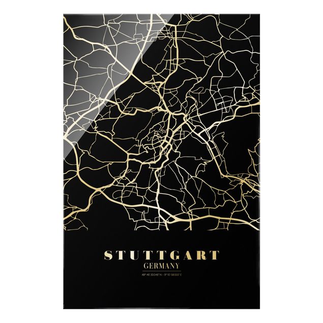 Tableaux noir et blanc Plan de ville de Stuttgart - Noir classique
