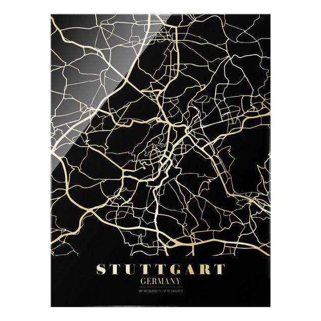 Tableaux noir et blanc Plan de ville de Stuttgart - Noir classique